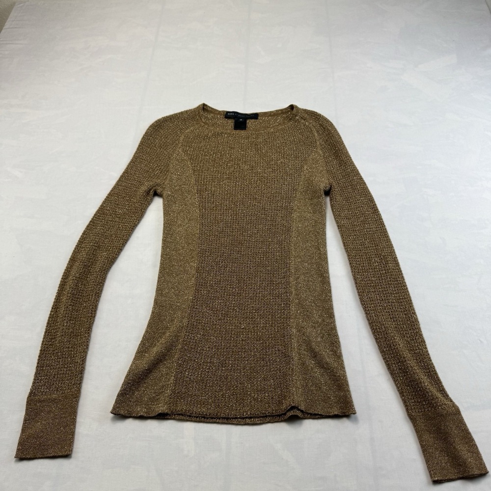 Marc By Marc Jacobs Gold Metallic Shimmer Knit Pullover Sweater XS